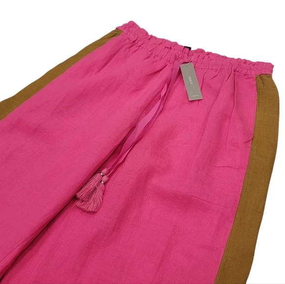 NWT J.Crew Linen Drawstring Wide Leg Pants Pink Brown Tux Stripe Women’s XS - Picture 7 of 14